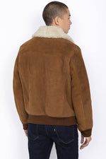 Rust suede sheepskin aviator jacket with fur collar-warm and timeless. - Image n°3