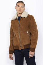 Rust suede sheepskin aviator jacket with fur collar-warm and timeless. - Image n°1