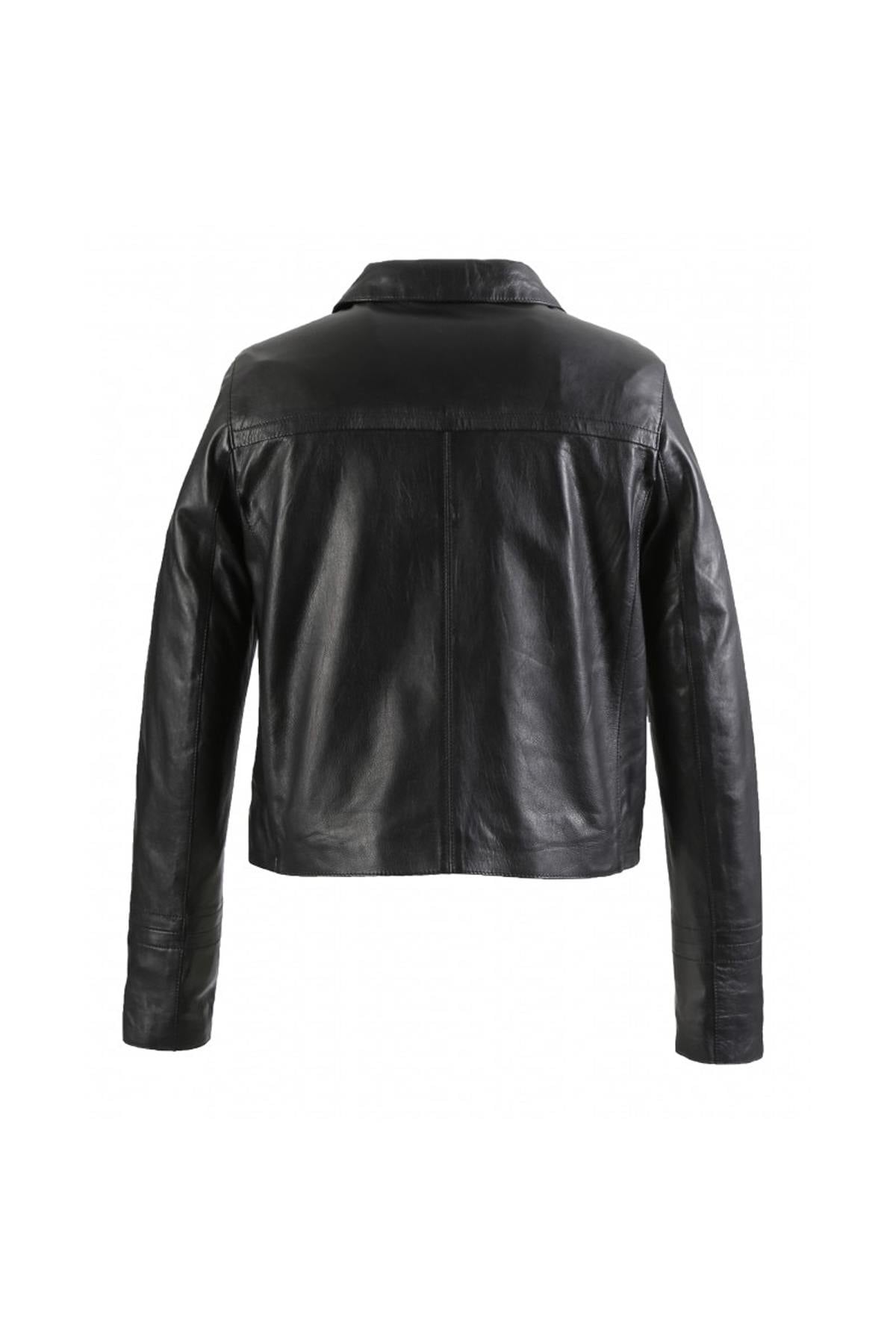 Cropped black sheep leather blazer-sharp, sensual, and bold. - Image n°7