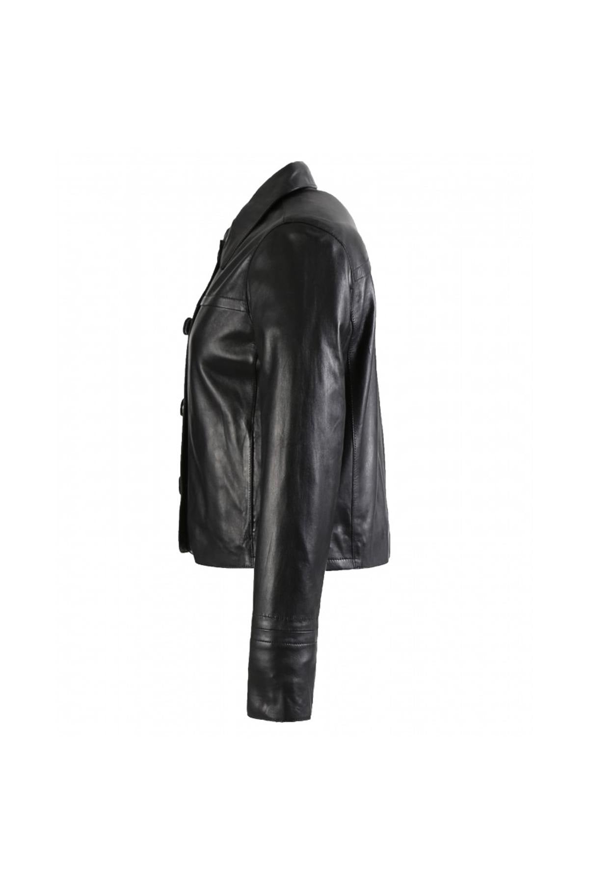 Cropped black sheep leather blazer-sharp, sensual, and bold. - Image n°8