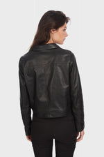 Cropped black sheep leather blazer-sharp, sensual, and bold. - Image n°3
