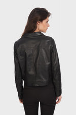 Cropped black sheep leather blazer-sharp, sensual, and bold. - Image n°3