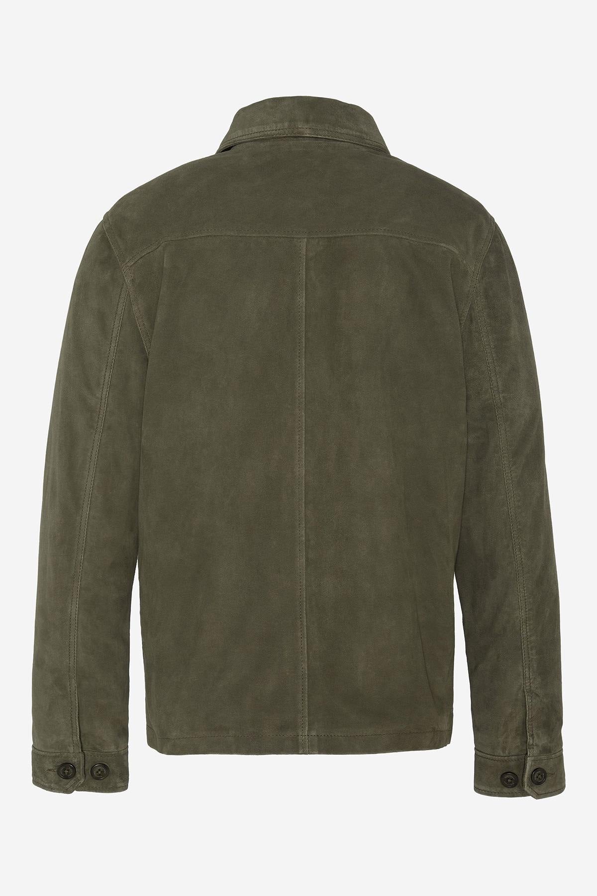 Khaki suede leather overshirt - Image n°7