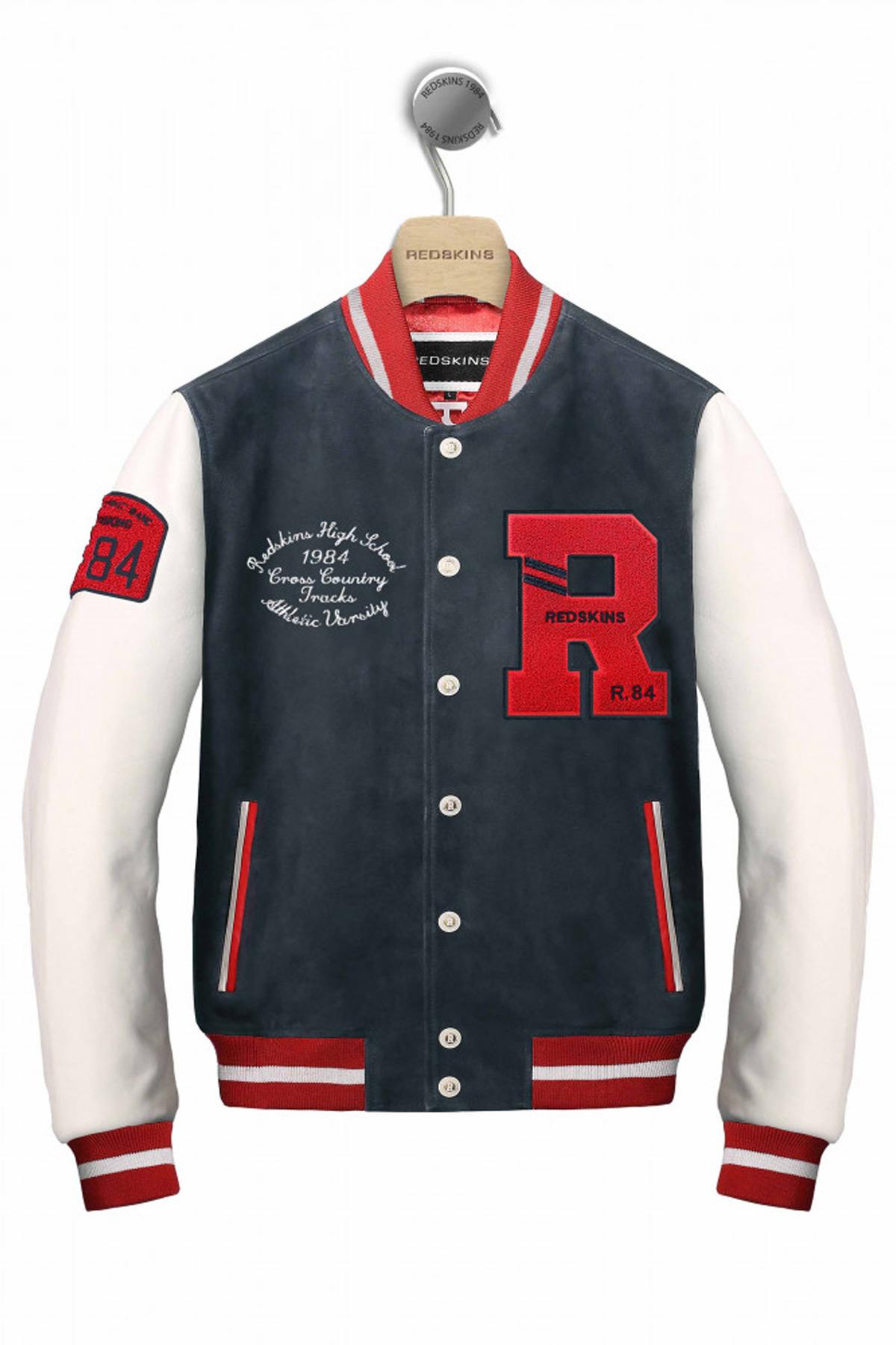 Navy-white Redskins teddy jacket blending goat and lambskin leathers. - Image n°8