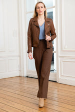 Cognac sheep leather biker jacket, regular fit, metallic zips. - Image n°2