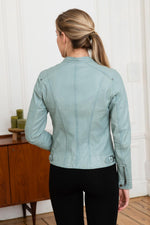 Women's turquoise blue leather jacket - Image n°4