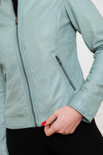 Women's turquoise blue leather jacket - Image n°8
