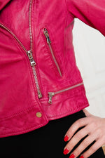 Short size fuchsia pink Biker Jacket - Image n°9