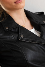 Biker style jacket in black leather - Image n°9