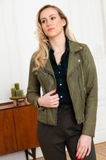 Biker Jacket in aged khaki leather - Image n°1