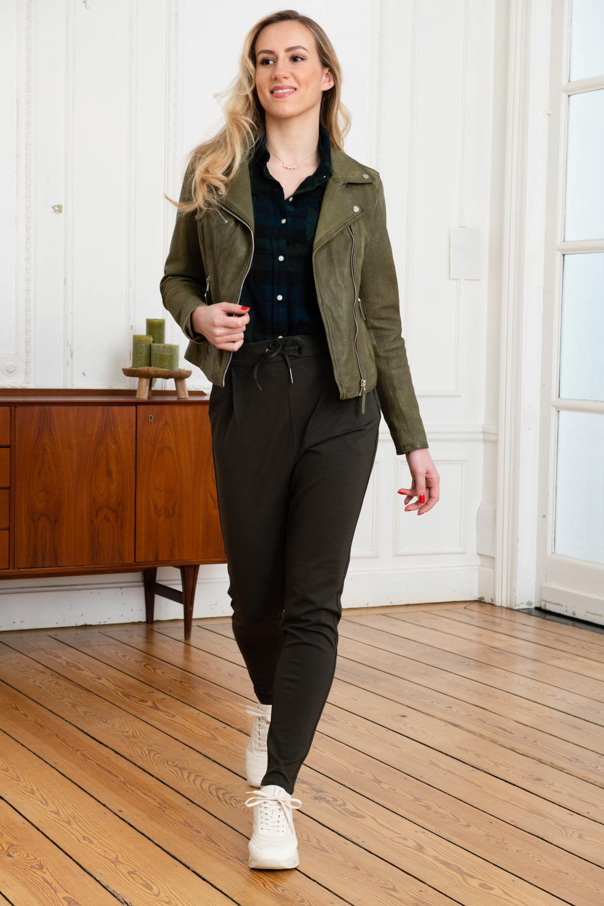 Biker Jacket in aged khaki leather - Image n°2