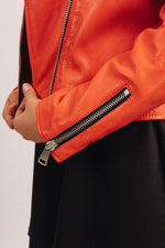 Orange leather Biker Jacket jacket - Image n°5