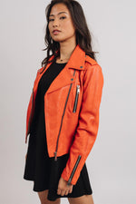 Orange leather Biker Jacket jacket - Image n°1