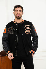 Schott's varsity teddy: wool meets cowhide leather in a timeless cut. - Image n°3