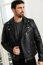 Black lambskin biker jacket by Redskins, slim-fit with a rock edge. - Image n°6