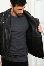 Black lambskin biker jacket by Redskins, slim-fit with a rock edge. - Image n°5