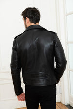 Black lambskin biker jacket by Redskins, slim-fit with a rock edge. - Image n°4