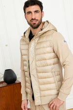 Beige bi-material jacket with hood - Image n°3