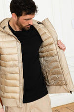 Beige bi-material jacket with hood - Image n°4