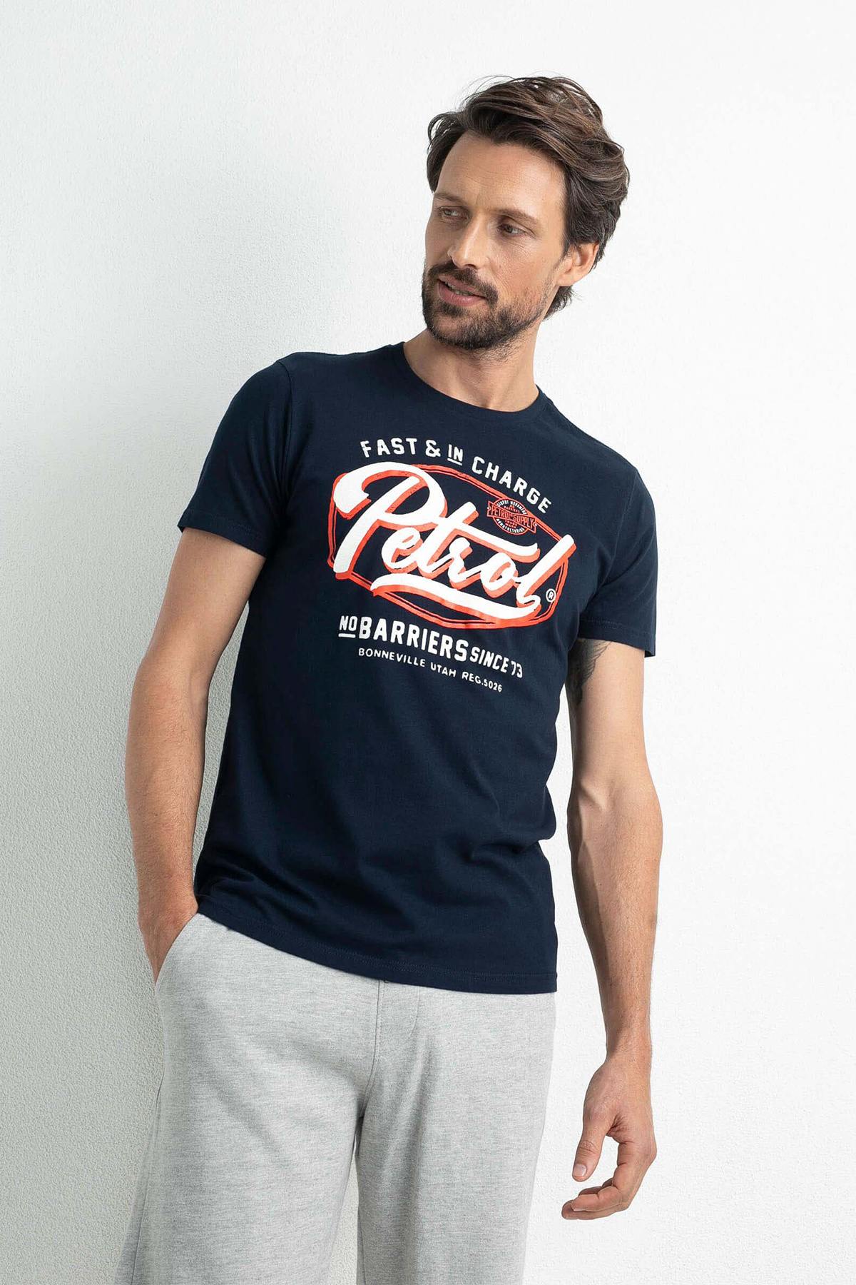 Men's navy blue round-neck t-shirt - Image n°1