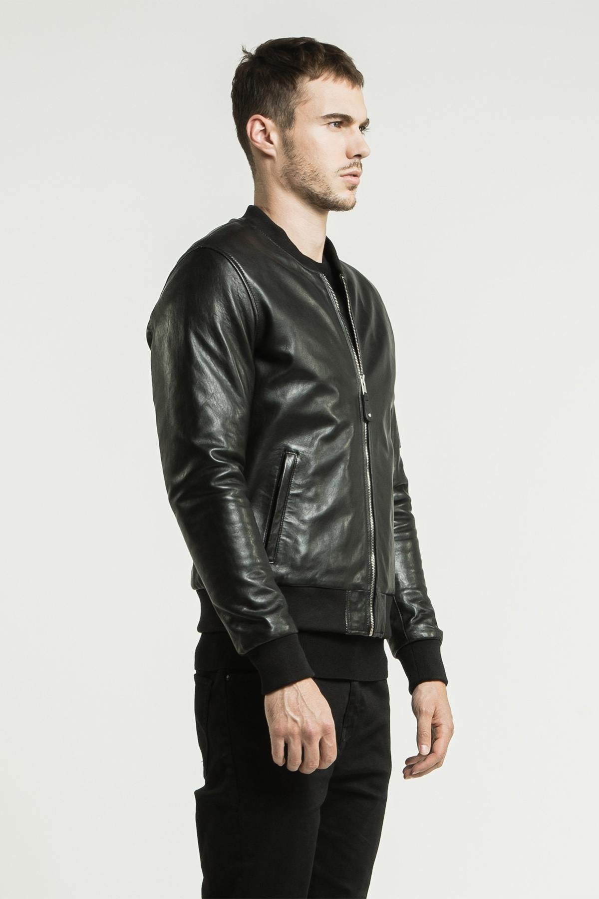 Black leather bomber - Image n°1