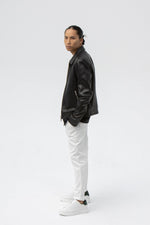 Black leather jacket with shirt collar - Image n°13