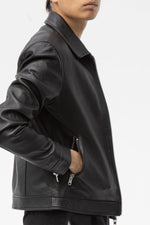 Black leather jacket with shirt collar - Image n°16