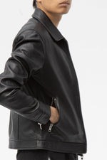 Black leather jacket with shirt collar - Image n°16