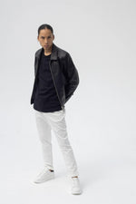 Black leather jacket with shirt collar - Image n°17