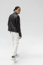 Black leather jacket with shirt collar - Image n°11