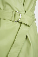 Light Green Genuine Leather Wrap Dress - Image n°6