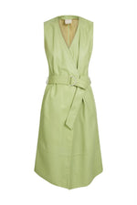 Light Green Genuine Leather Wrap Dress - Image n°7