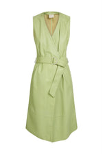 Light Green Genuine Leather Wrap Dress - Image n°7
