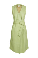 Light Green Genuine Leather Wrap Dress - Image n°7