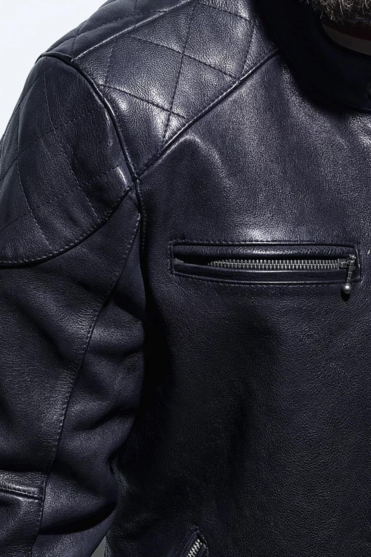 Biker style jacket in thick cowhide leather - Image n°5
