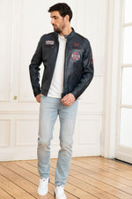 Dark blue motorsport leather jacket - Image n°2