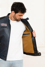 Dark blue motorsport leather jacket - Image n°5