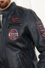 Dark blue motorsport leather jacket - Image n°7