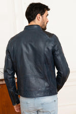 Dark blue motorsport leather jacket - Image n°4