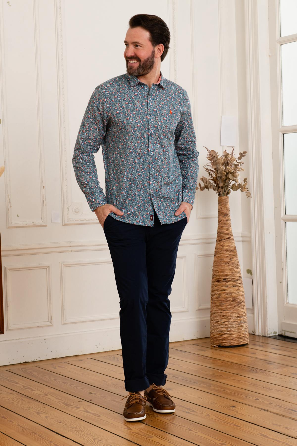Men's blue floral shirt - Image n°2