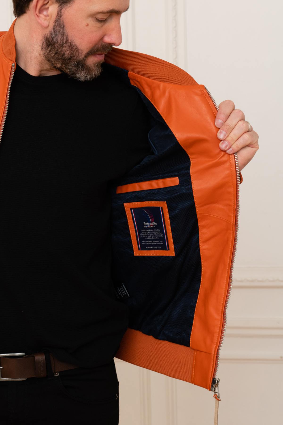 Redskins' Patrouille de France bomber in vivid orange lambskin. - Image n°7