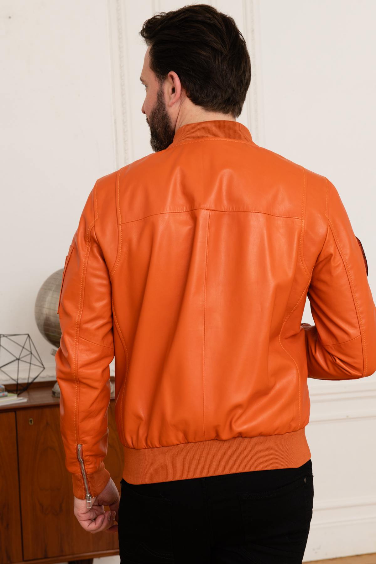 Redskins' Patrouille de France bomber in vivid orange lambskin. - Image n°6