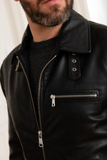 Glossy lambskin biker jacket with adjustable fit for timeless edge. - Image n°7