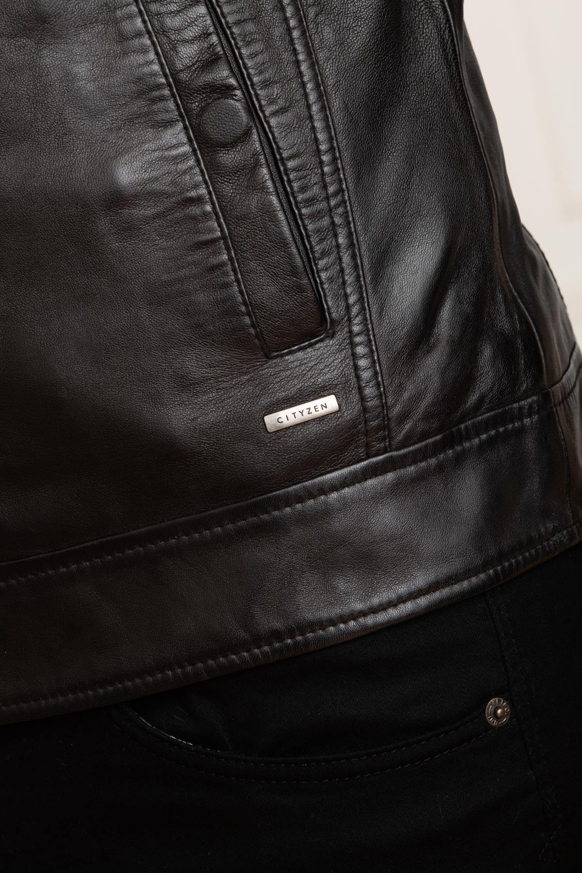 Sheep leather jacket in black, regular fit. Biker collar, urban style. - Image n°9