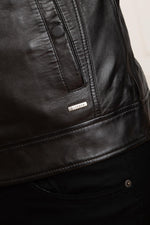 Sheep leather jacket in black, regular fit. Biker collar, urban style. - Image n°9