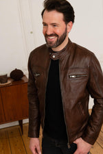 Mocha sheepskin jacket, iridescent and lightweight for mid-season. - Image n°1
