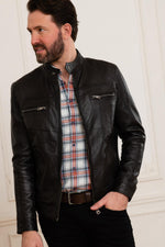 Sheep leather jacket in black, regular fit. Biker collar, urban style. - Image n°3