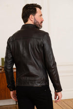 Sheep leather jacket in black, regular fit. Biker collar, urban style. - Image n°5