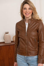 Women's hazelnut-colored leather jacket - Image n°6