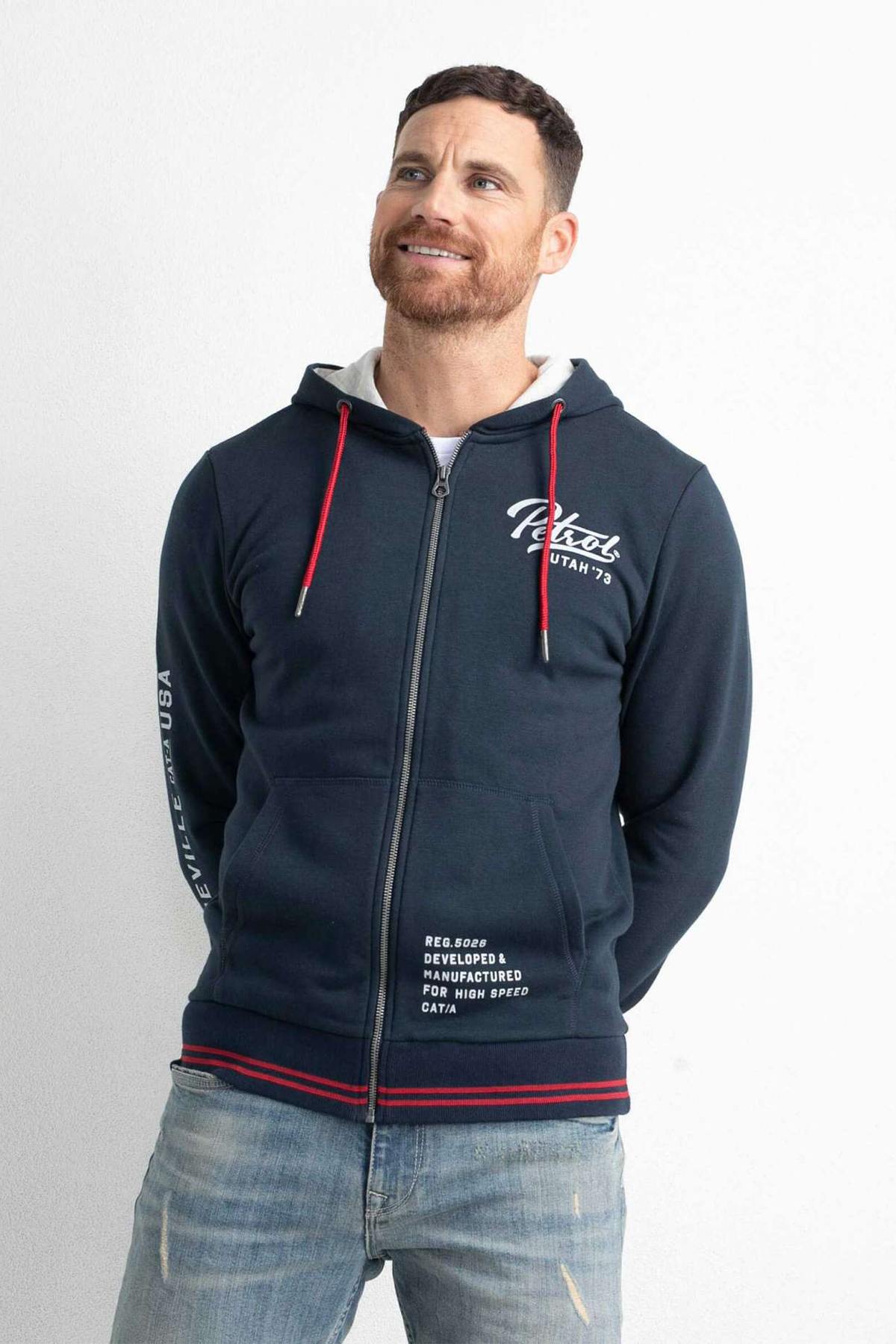 Navy blue zipped jacket with hood - Image n°1